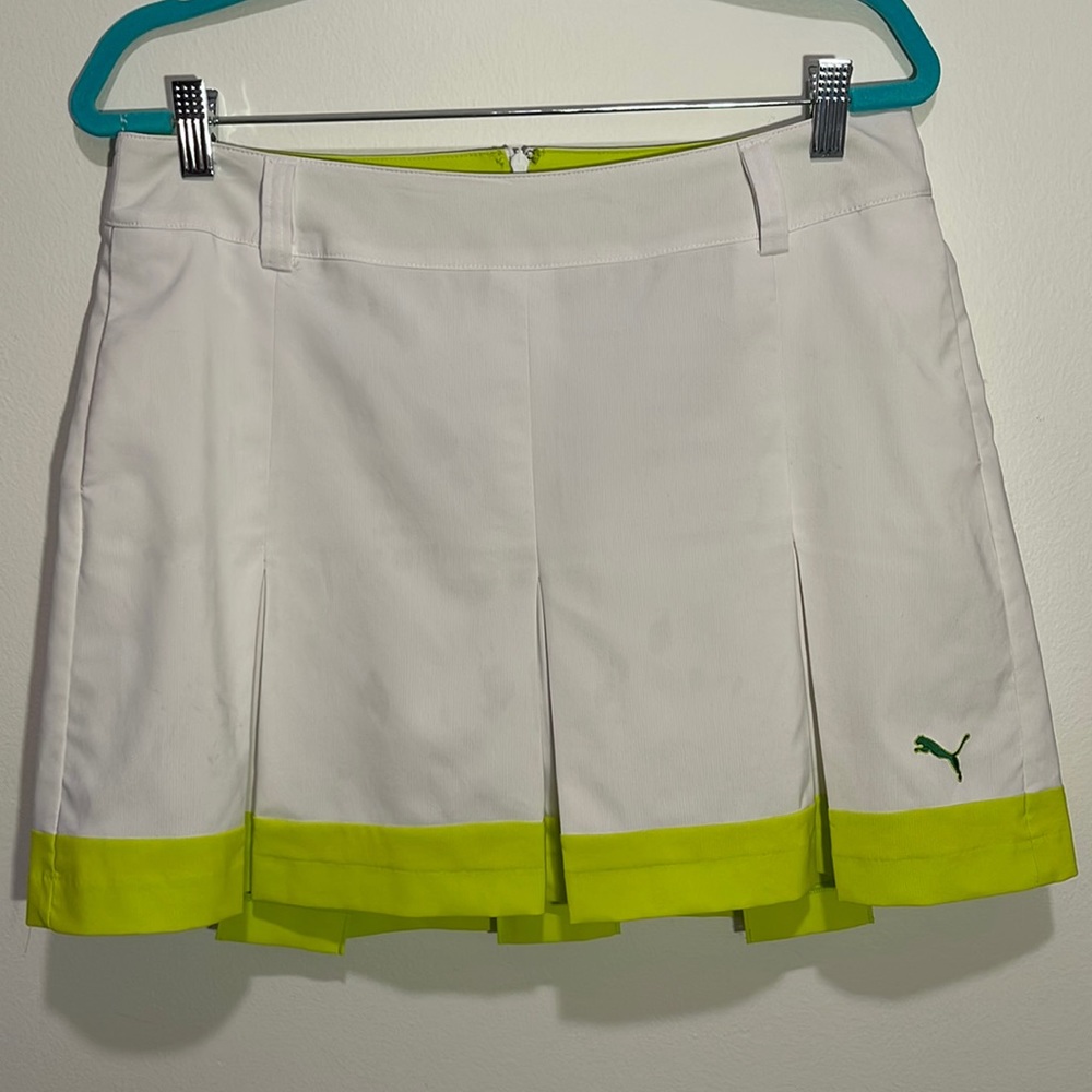 Puma white and lime green skort